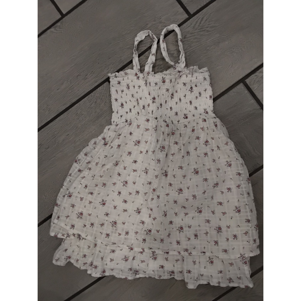 RSQ Girls White Floral Smocked Tiered Ruffle Dress Small Cotton Plaid Textured - Picture 4 of 5